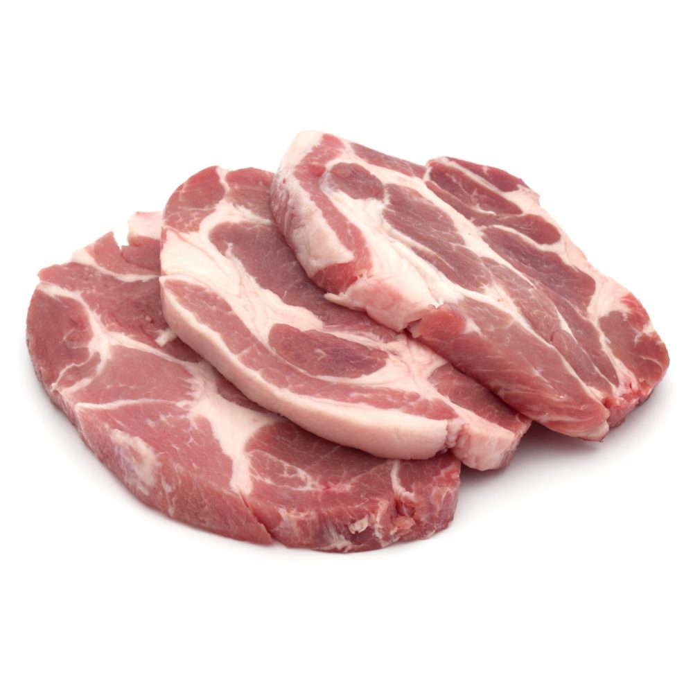 Raw pork chop meat isolated on white background cutout Raw pork chop meat isolated on white background cutout